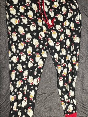 Mens Black Santa Print Pajama Pants - Unbranded